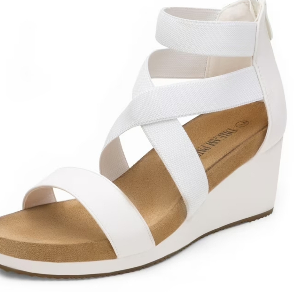 DREAM PAIRS Women's White Wedge Sandals